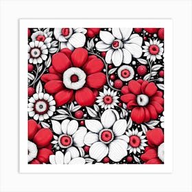 Floral Pattern Art, red and white flowers Art Print