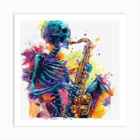 Skeleton Saxophone Art Print