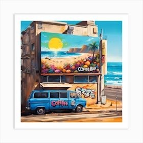 Coffee Bar Billboard Beckoning By The Sea Shore Art Print