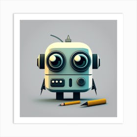 Robot With Pencil Art Print