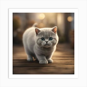 A Cute British Shorthair Kitty, Pixar Style, Watercolor Illustration Style 8k, Png (1) Art Print