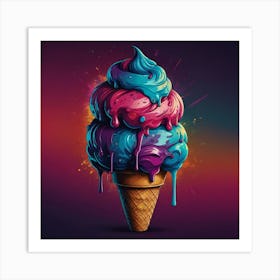 T-shirt vector, [ICE CREAM] graphic, synthwave, vivid colors, detailed, high quality 8k. --s 500. Art Print