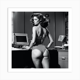 Lovely Woman In Office Art Print