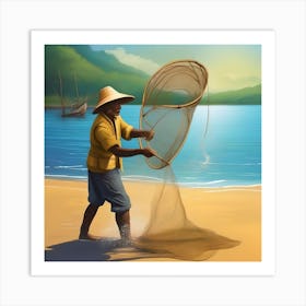 FISHERMAN USING THROW NET Art Print