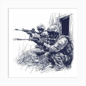 Two Soldiers With Rifles Art Print