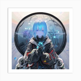 Anime Girl With Blue Hair Art Print