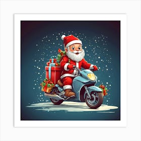 Santa Claus On A Motorcycle Art Print