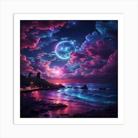 Moon Over The Ocean2 Art Print