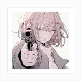 Anime Girl Holding A Gun 3 Art Print