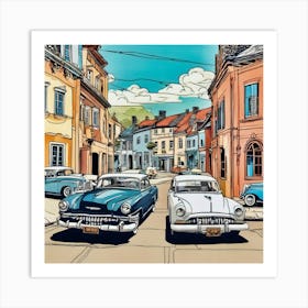 Classic Cars On The Street Affiche