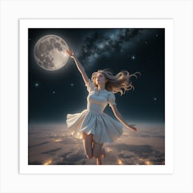 Girl Floating In Space Art Print