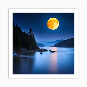 Full Moon Over Lake Art Print