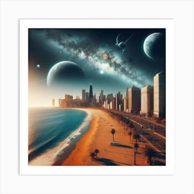 Planets And Cityscape - Futuristic Art Art Print