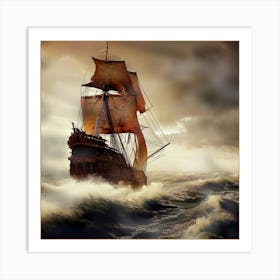 Pirate Ship In Rough Seas Art Print