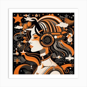 Girl With Headphones 3 Art Print