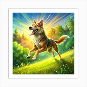 Dog Running In The Grass Art Print