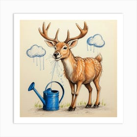 Deer Watering Art Print