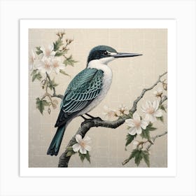 Ohara Koson Inspired Bird Painting Kingfisher 3 Square Art Print
