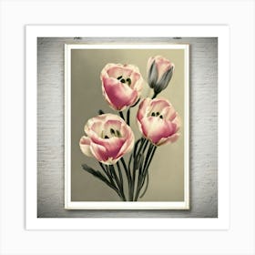 Pink Tulips Eustoma Floral Botanical Vintage Poster Flower Art Print Art Print