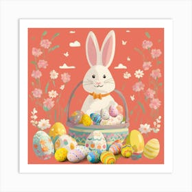 Easter Bunny With Eggs, Easter Eggs In A Nest, Easter time, Spring Easter, Easter festival, Color Eggs. Art Print