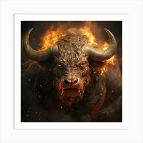 Bull On Fire Art Print