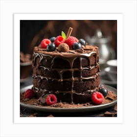 Chocolate Cake With Berries 4 Art Print