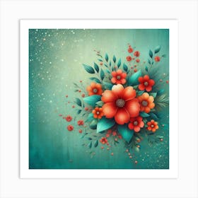 Flowers On A Blue Background 2 Art Print