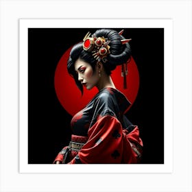 Geisha Portrait in Dark Art Print