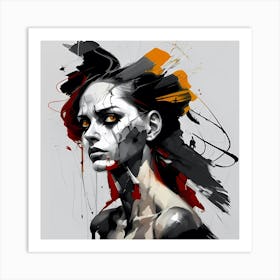 Fragmented Beauty: An Abstract Painting Featuring A Woman Art Print