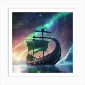 238534 Valhalla Viking Ship Flying To The Moon Through Au Xl 1024 V1 0 Art Print