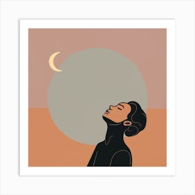 Moon And A Woman, looking up at moon Art Print