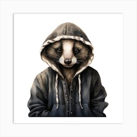 Watercolour Cartoon Badger In A Hoodie Art Print