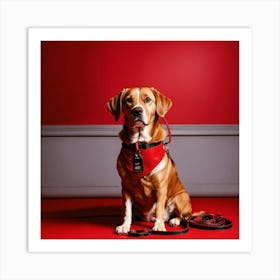 A Photo Of A Dog Wearing A Red Collar And Leash 1 Art Print