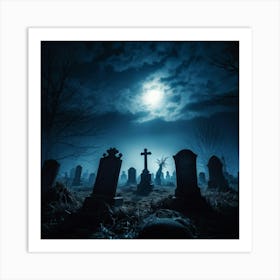 Death Fear Rising Full Fog Gravestone Dark Night Evil Background Holiday Horror Undead (28) Art Print