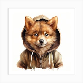 Watercolour Cartoon Sable In A Hoodie Art Print