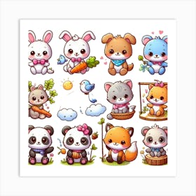 Cute Kawaii Animals 2 Art Print