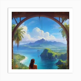 Girl Looking Out Over The Ocean Art Print