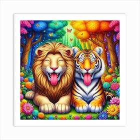 Lion And Tiger Art Print