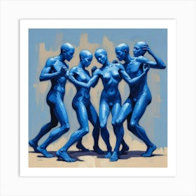 Blue People Cut Out Dancing Art Print Art Print