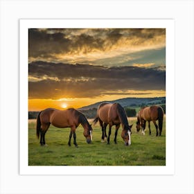 Leonardo Kino Xl Horses Graze On Grass At Sunset 1 (1) Art Print