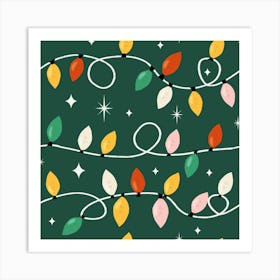 Holiday Christmas Lights Minimal Retro Bold Green Art Print