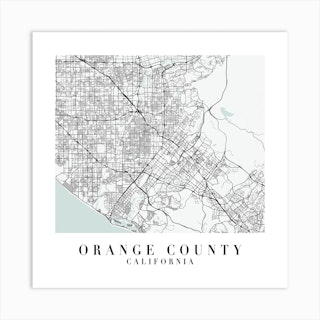 Orange County California Street Map Minimal Color Square Art Print