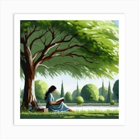 Reading Under A Tree Art Print