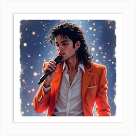 Watercolor Illustration Of Michael Jackson Amidst Twinkling Lights 1 Art Print