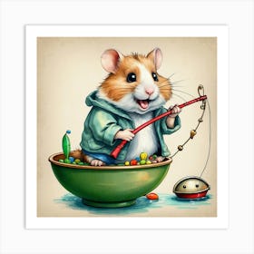 Hamster Fishing 4 Art Print