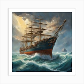 Ship In Rough Seas Art Print