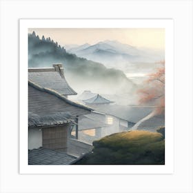 Firefly Rustic Rooftop Japanese Vintage Village Landscape 49882 Art Print