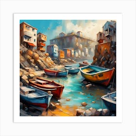 Wooden Boats Sheltered In The Cove Art Print