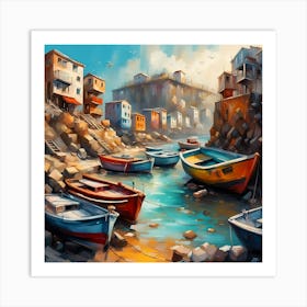 Wooden Boats In The Cove Art Print