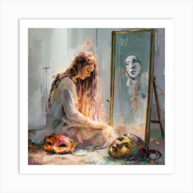 Woman In A Mirror Art Print